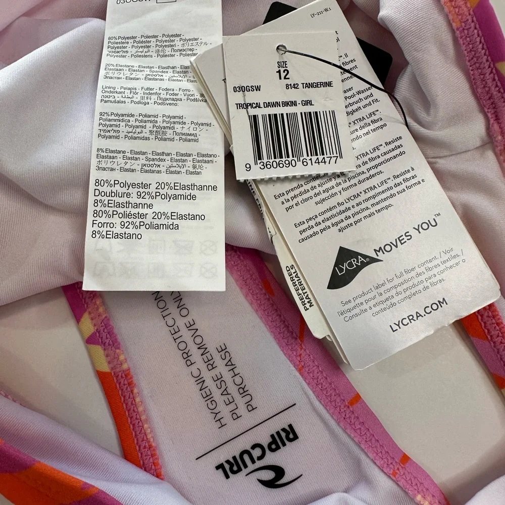 Rip Curl Bikini Tropical Dawn T Back Knot Purple Pink Orange NWT Girls Size 12
